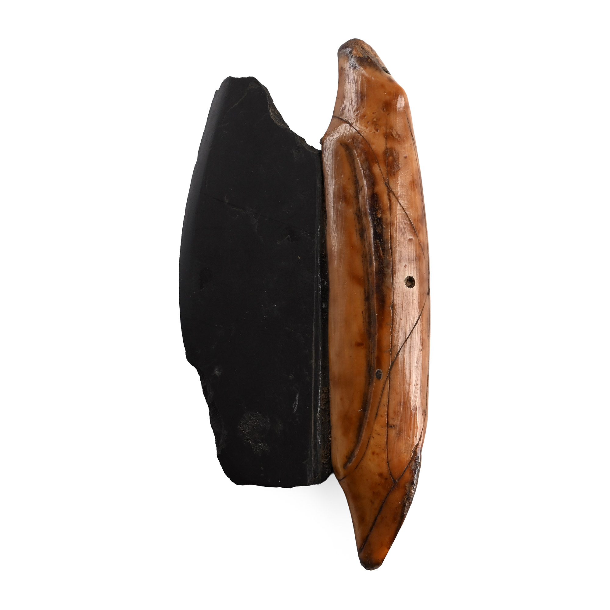 Native North American Punuk Carved Fossilized Bone Knife Handle