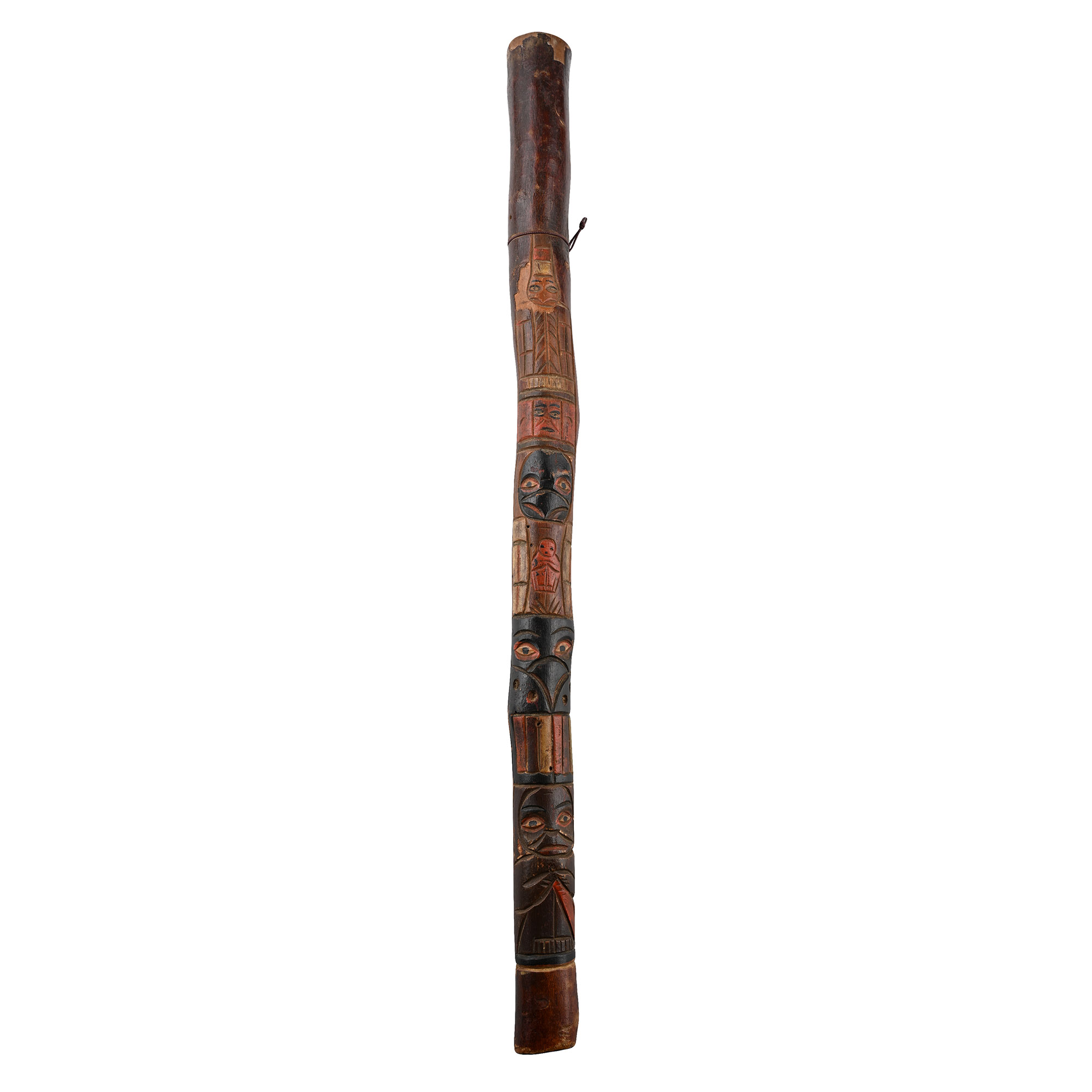 Native American Salish Carved and Painted Birch Totem Staff