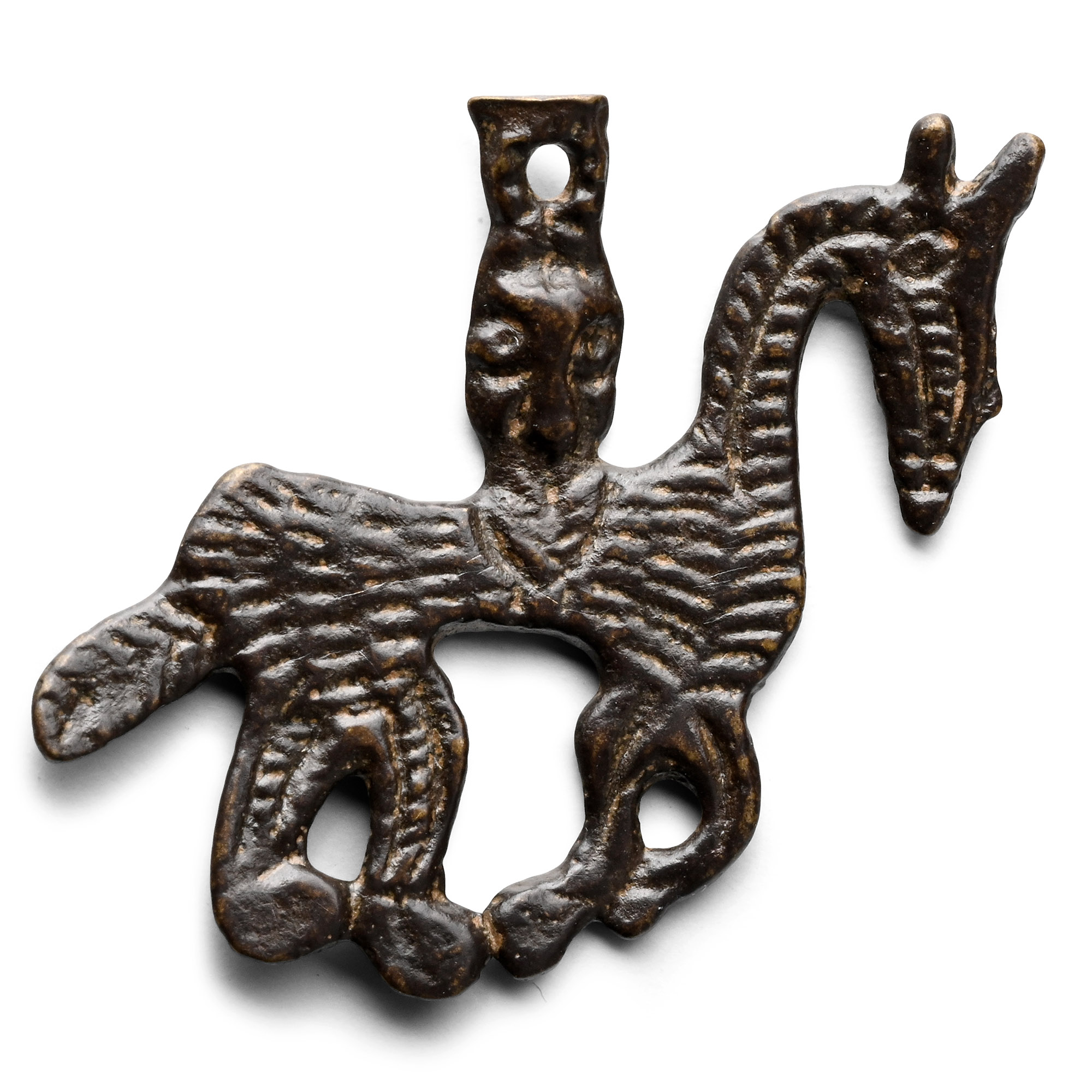 Viking Age Bronze Horse and Rider Pendant