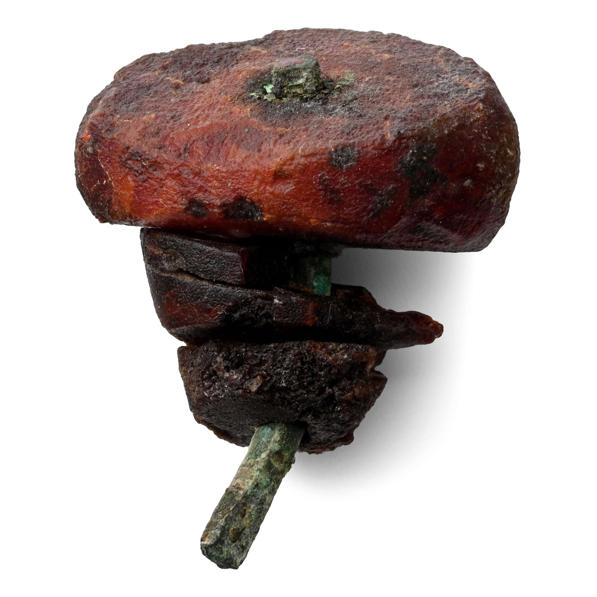 Etruscan Bronze Bracelet Fragment with Three Amber Beads