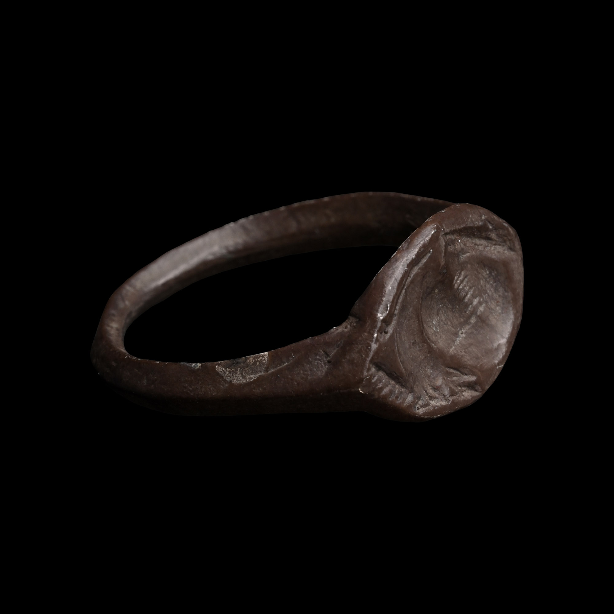 Greek Silver Ring with a Seated Ibex