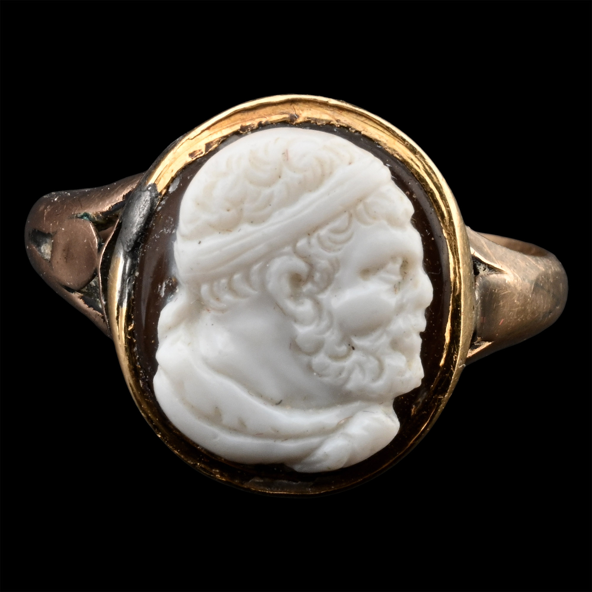 Renaissance Sardonyx Cameo of a Bearded Man in a Later Gold Ring