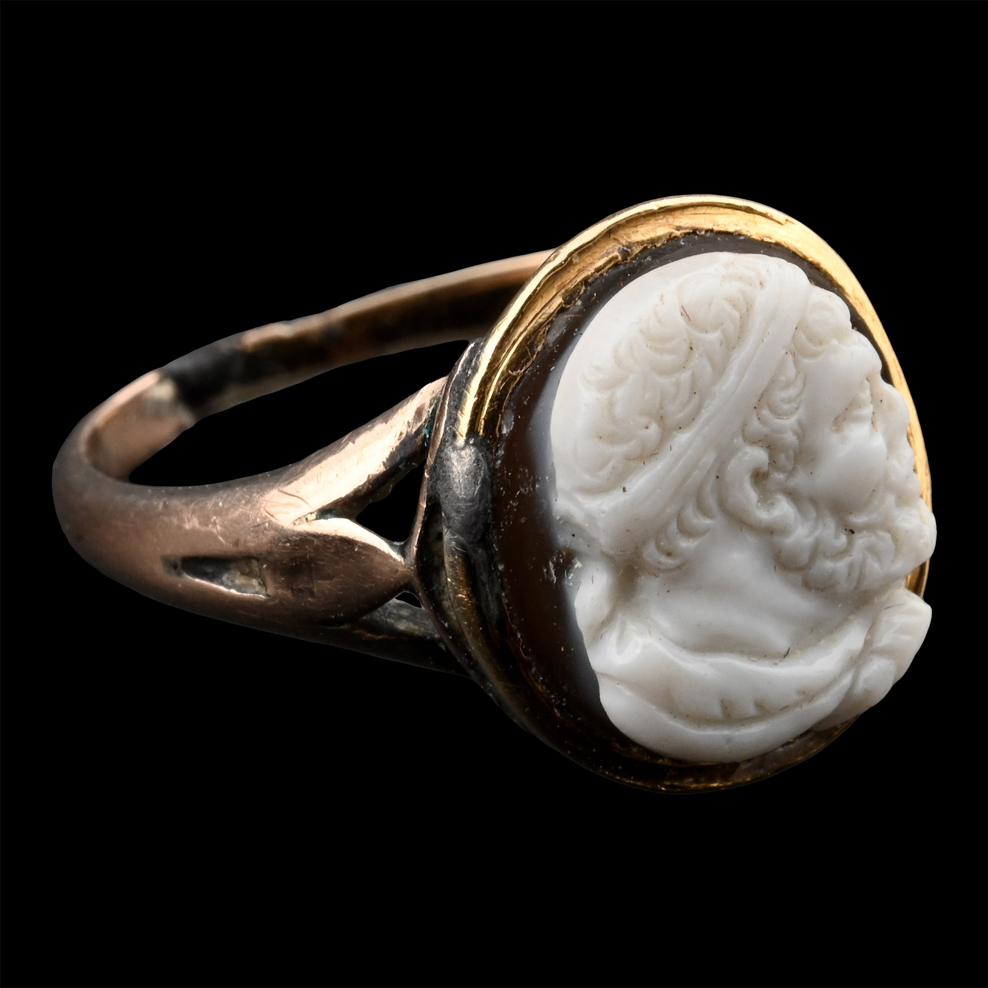 Renaissance Sardonyx Cameo of a Bearded Man in a Later Gold Ring