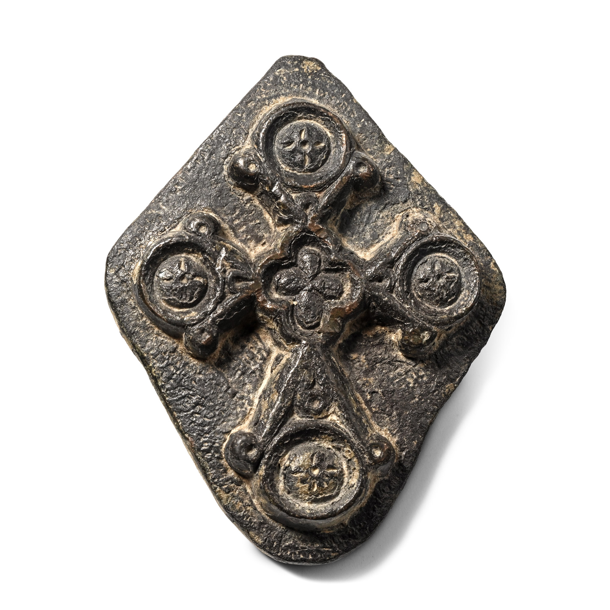 Byzantine Bronze Cross Pendant Repousse Matrix