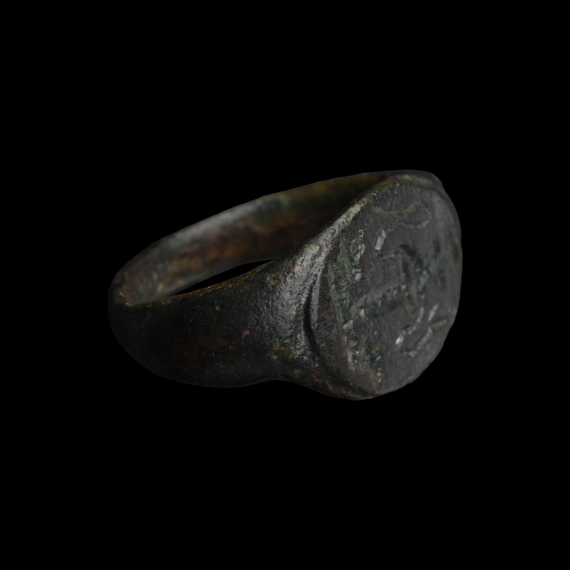 Late Roman Bronze Ring with Serpent on a Pedestal