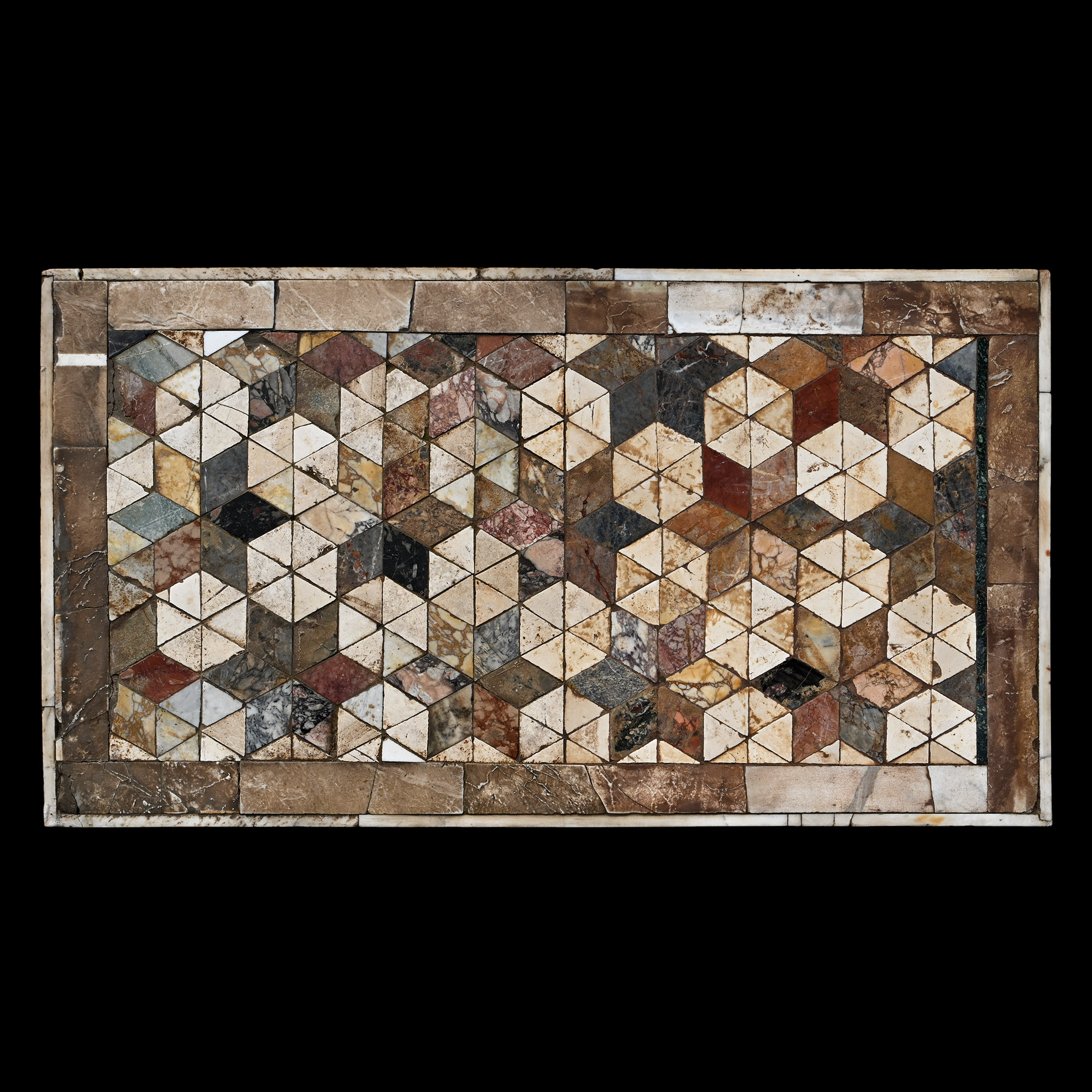 Large Roman Coloured Marble Table Top Formed from a Section of Tessellated Pavement