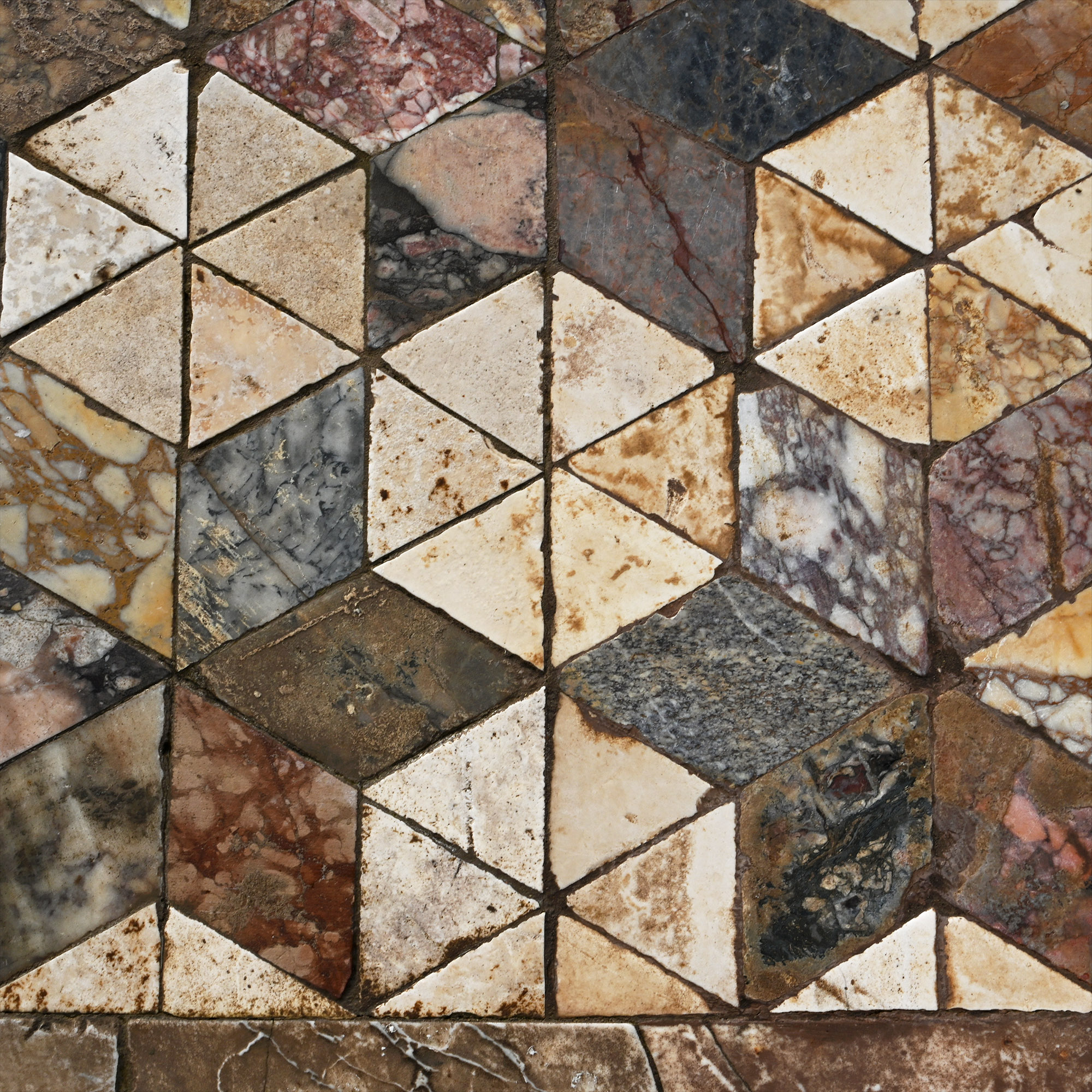 Large Roman Coloured Marble Table Top Formed from a Section of Tessellated Pavement