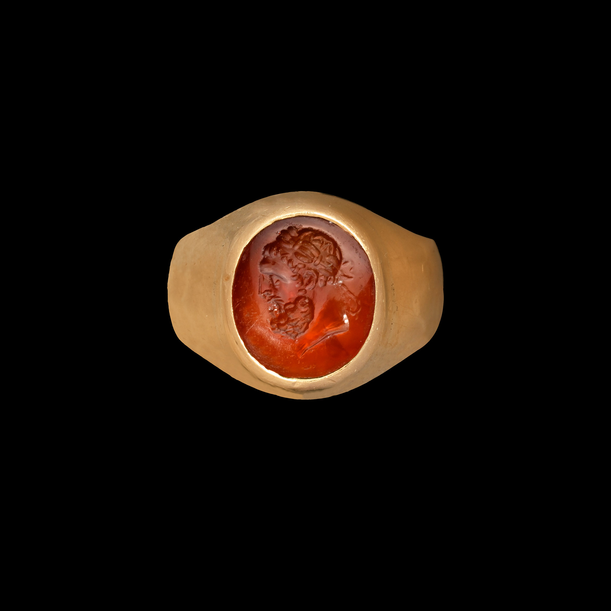 Roman Carnelian Gemstone of Hercules in Later Gold Ring