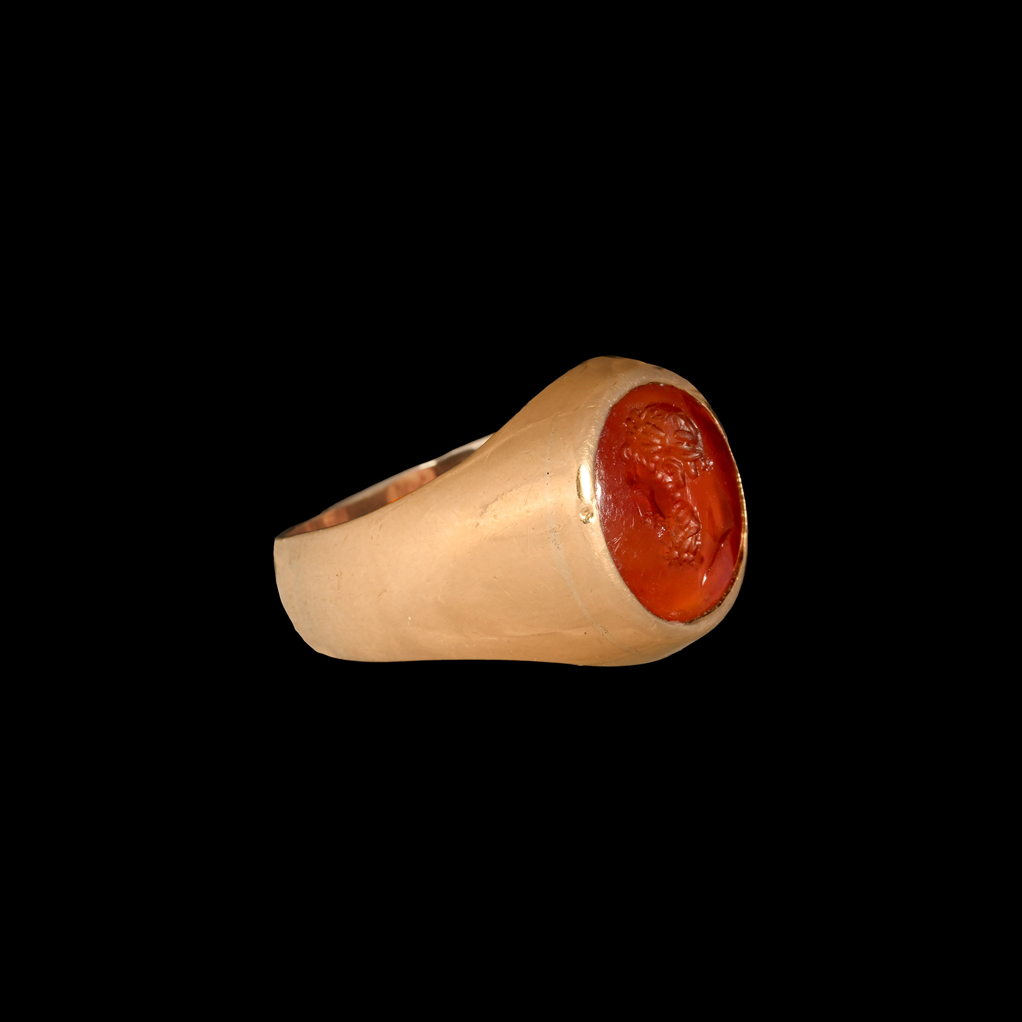 Roman Carnelian Gemstone of Hercules in Later Gold Ring