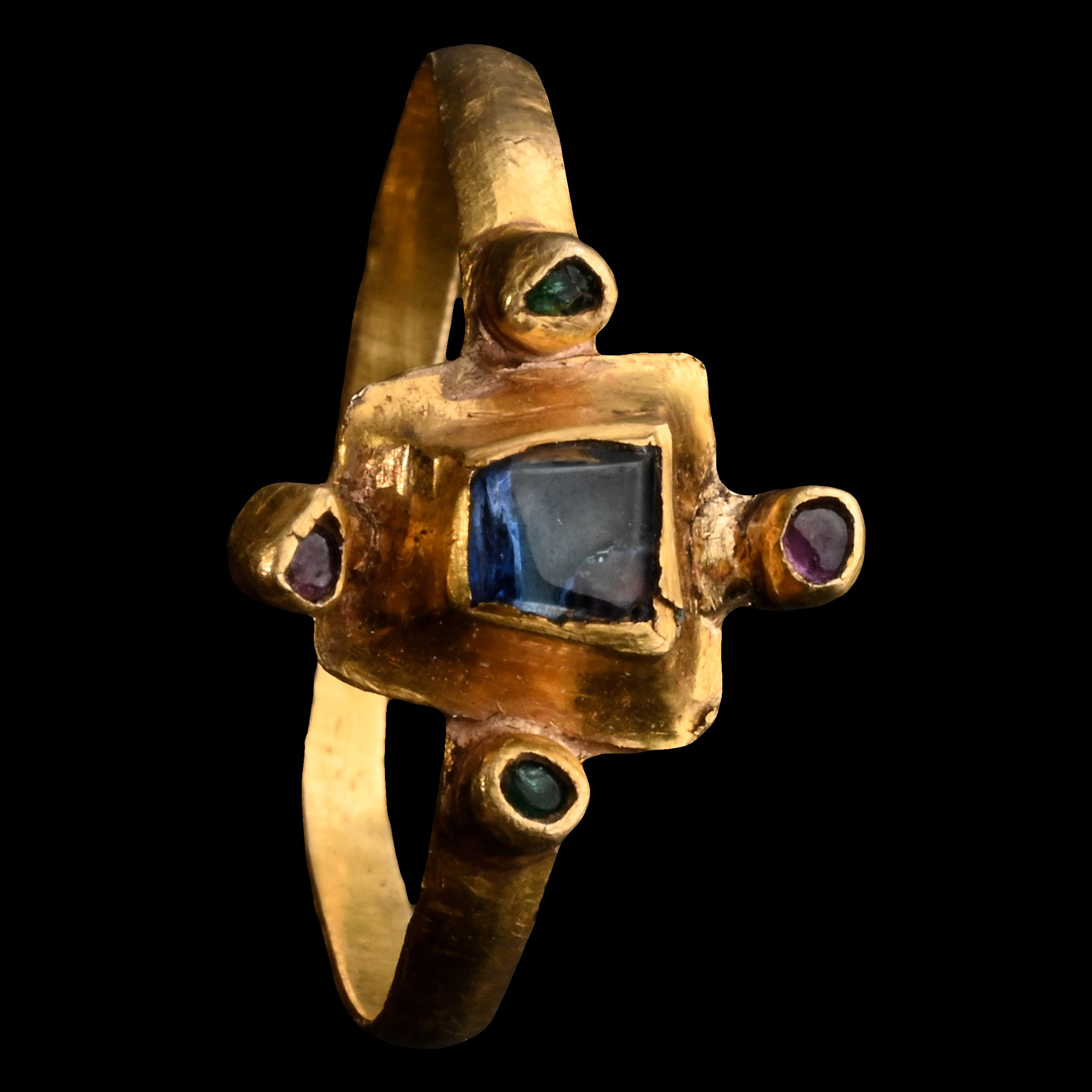 Medieval Gold Bishop’s Ring with Sapphire and Satellite Gemstones
