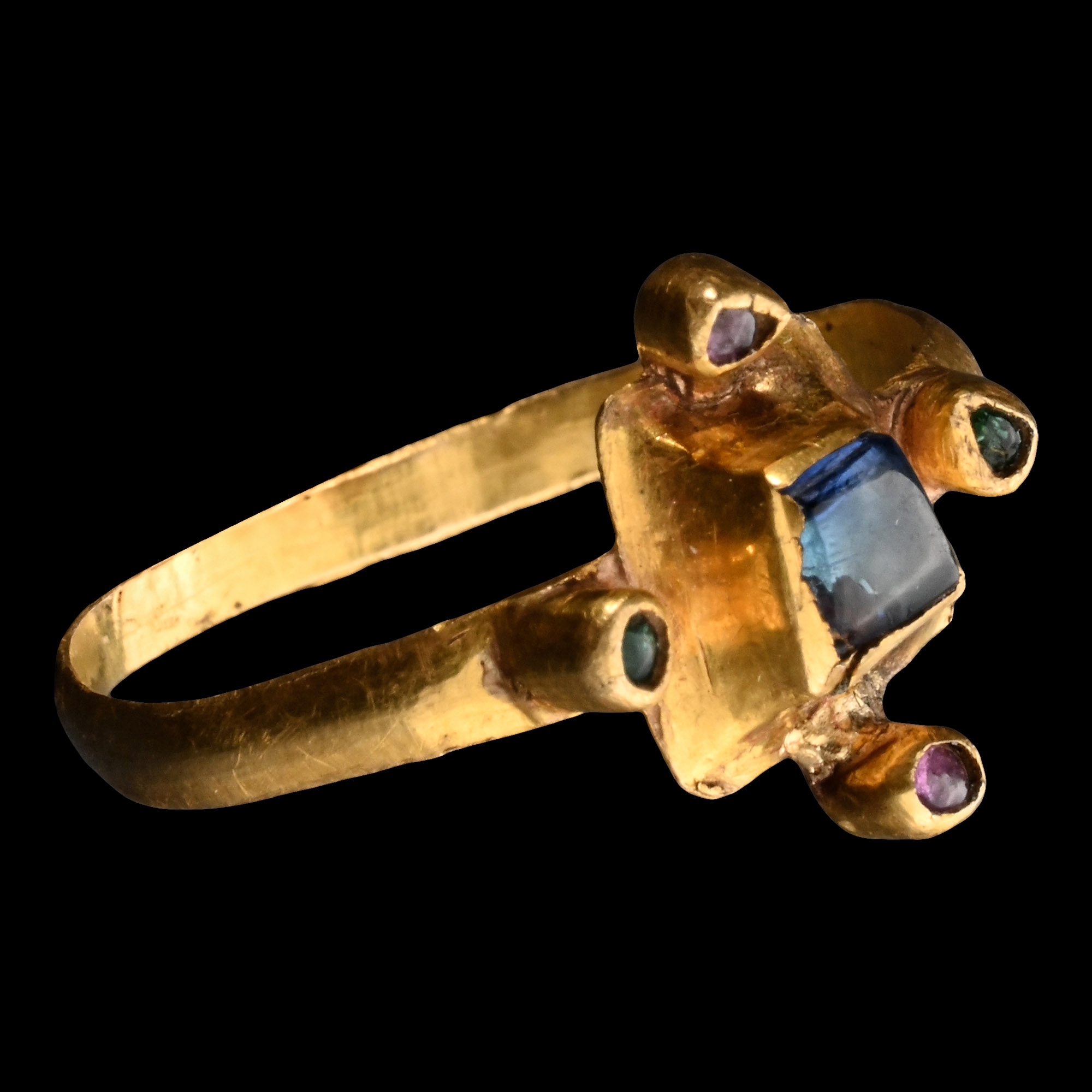 Medieval Gold Bishop’s Ring with Sapphire and Satellite Gemstones