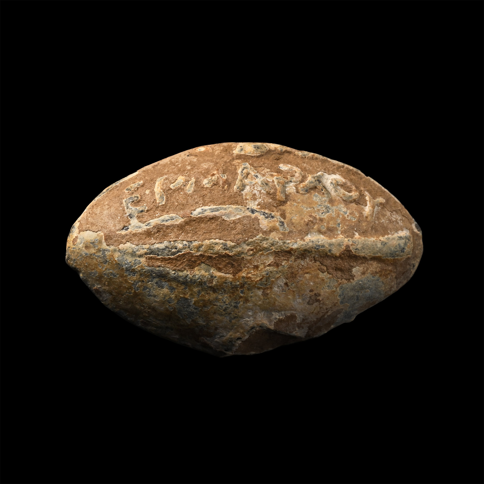 Greek Lead Slingshot Inscribed HERMARCHOY Above Lance Tip