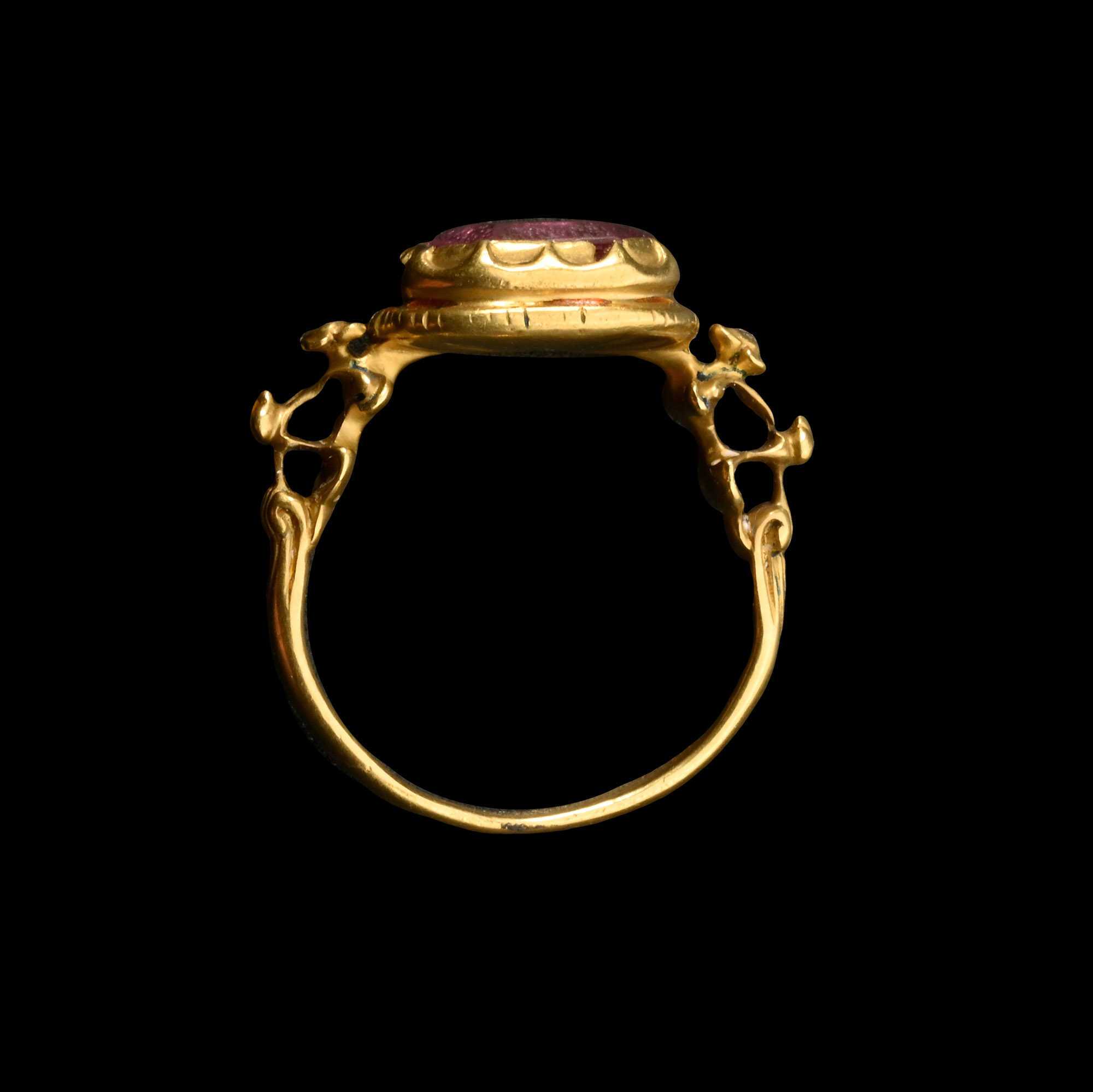 Renaissance Gold Ring with Foiled Ruby Gemstone