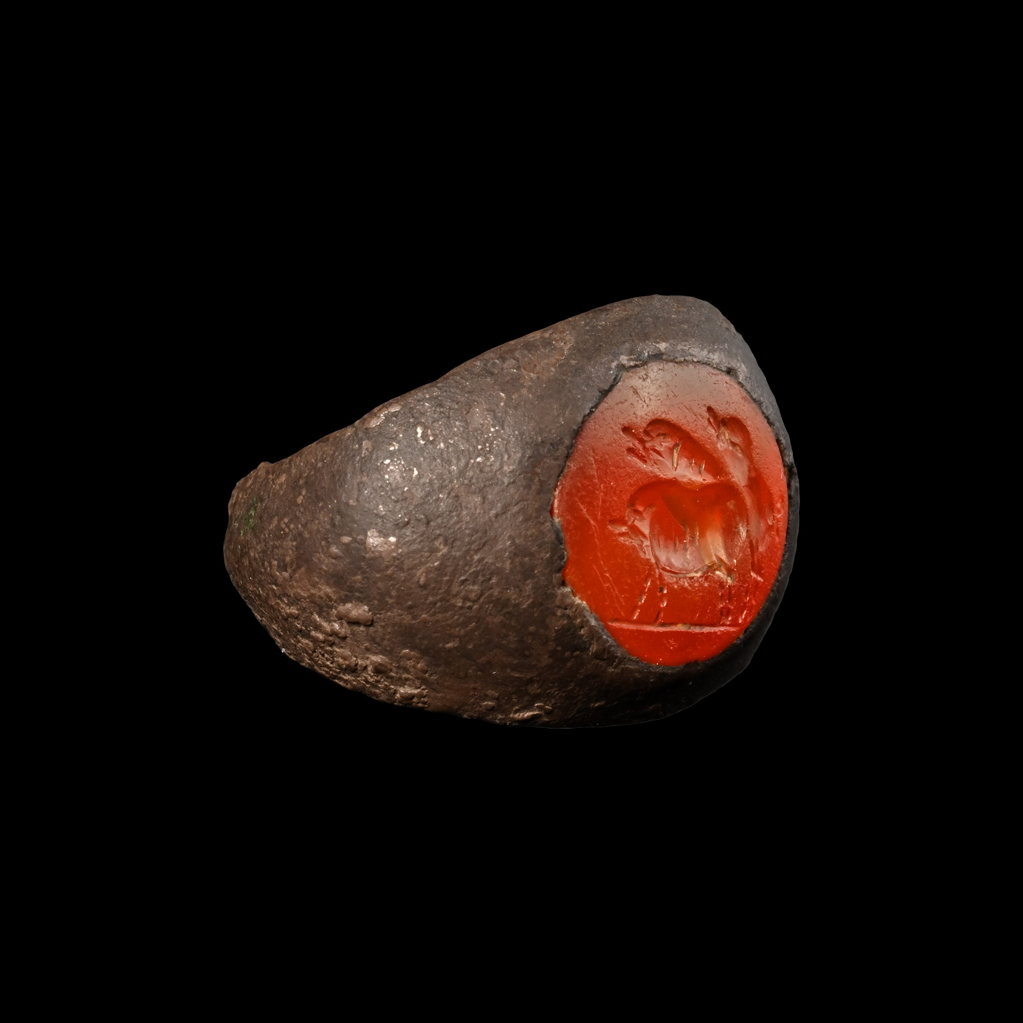 Roman Silver Ring with Carnelian Gemstone of Mating Pigs