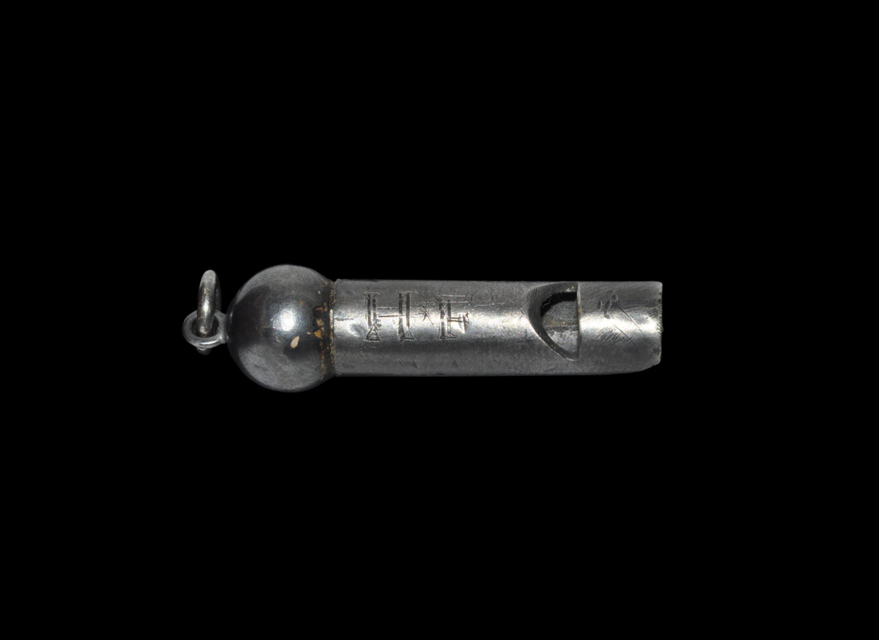 Post Medieval Silver Hawking Whistle with 'HF' Initials