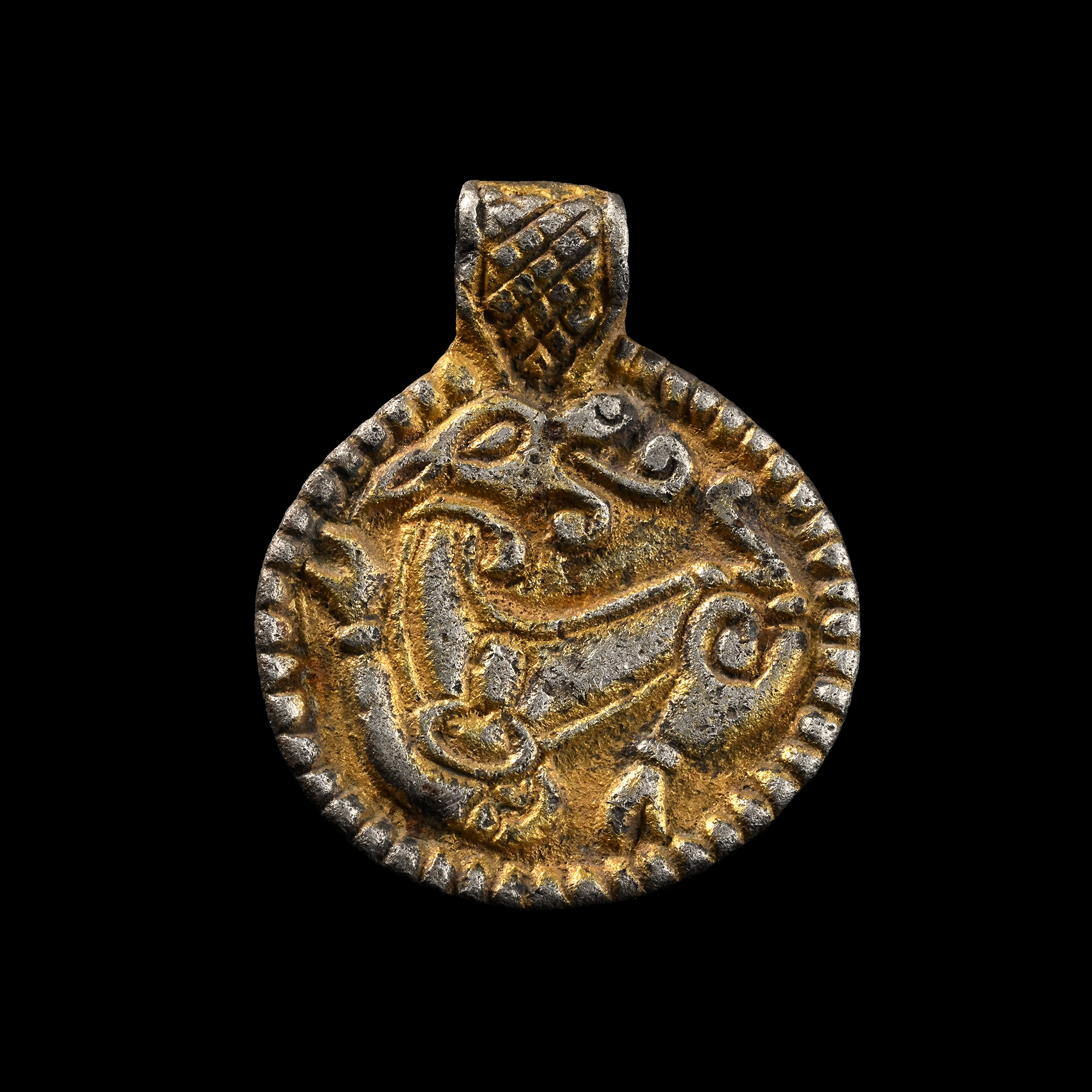 Viking Silver-Gilt Pendant with Beast Facing Back