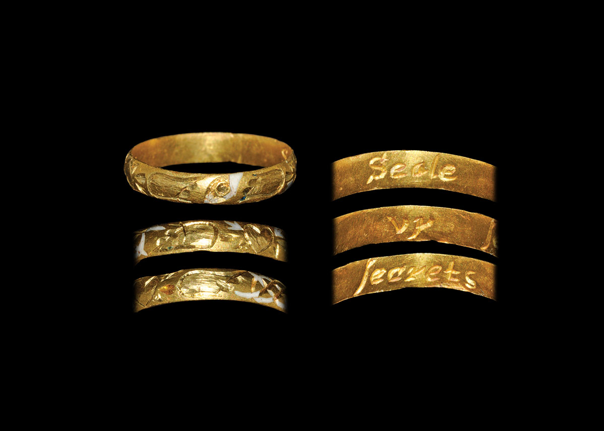 Post Medieval Gold 'Seale vr secrets' Posy Ring with Heart Motifs