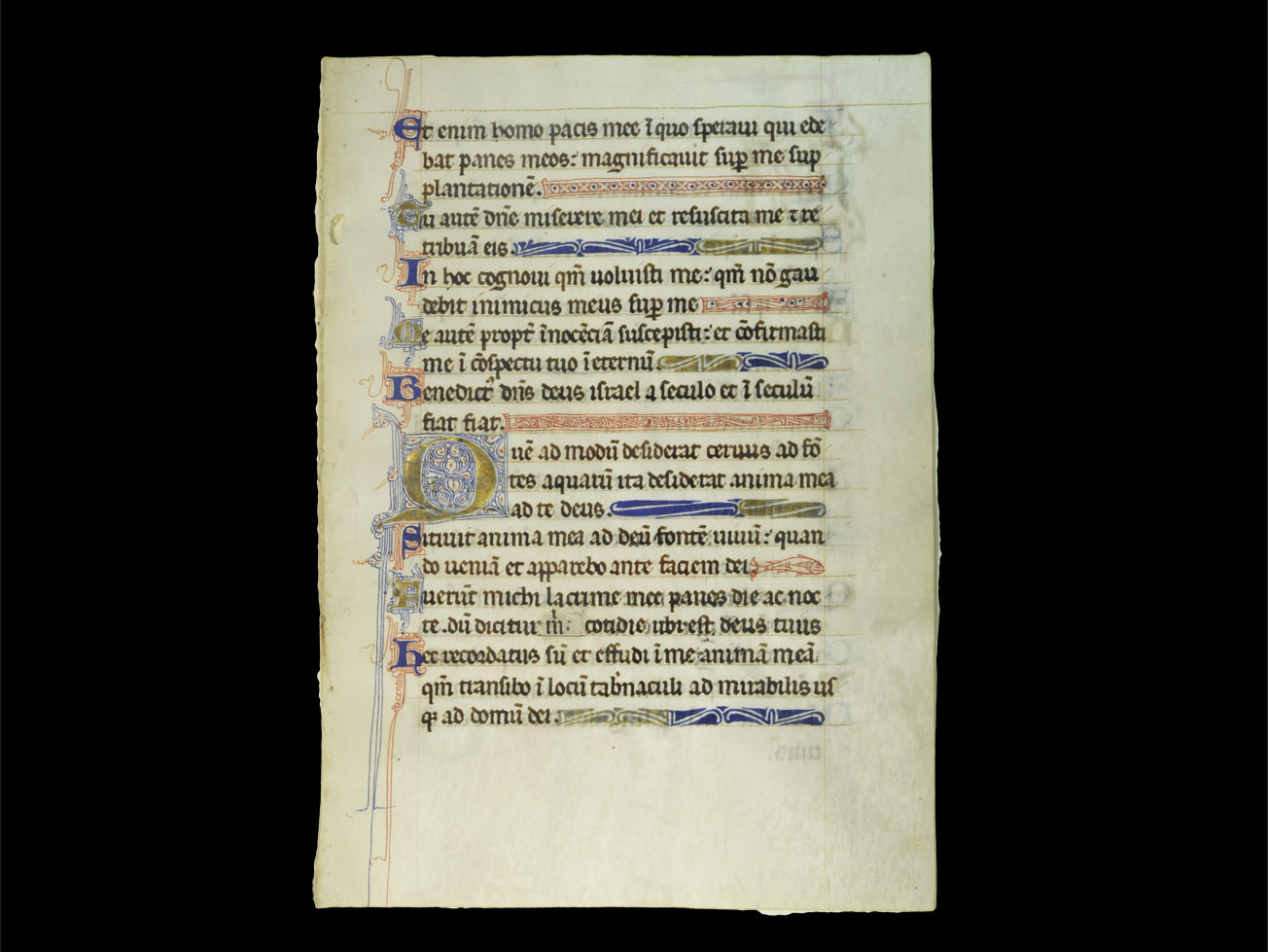 Medieval Illuminated Psalter Leaf of Psalm 41
