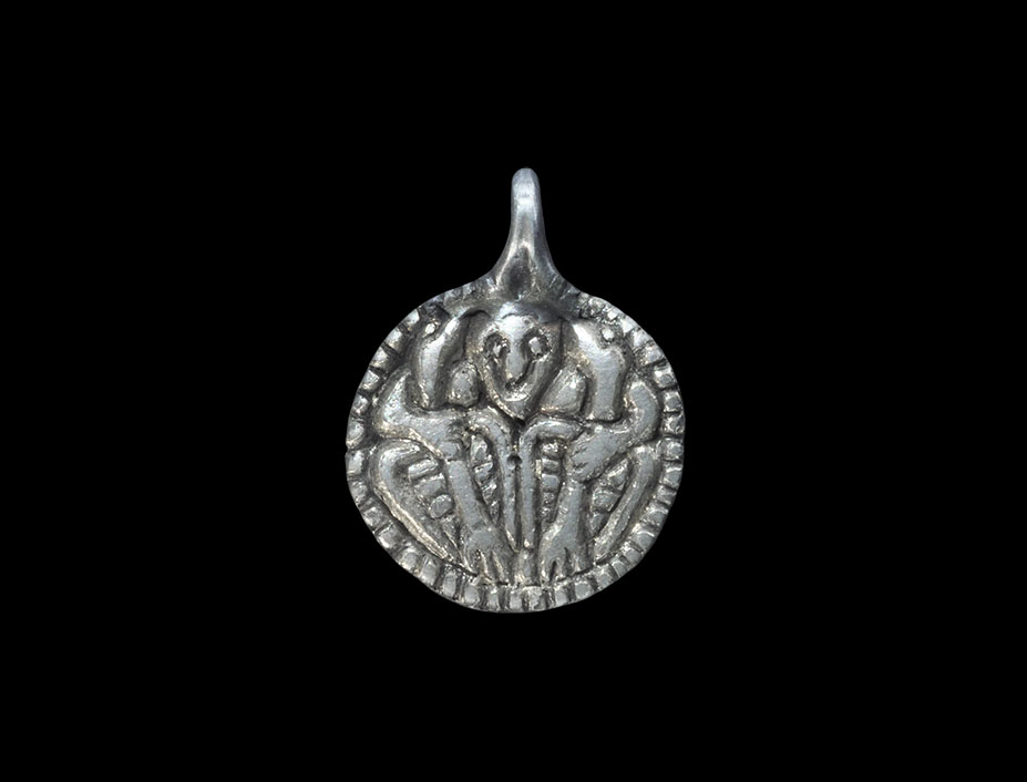 Scandinavian Viking Silver Pendant with Odin Gripping Two Ravens