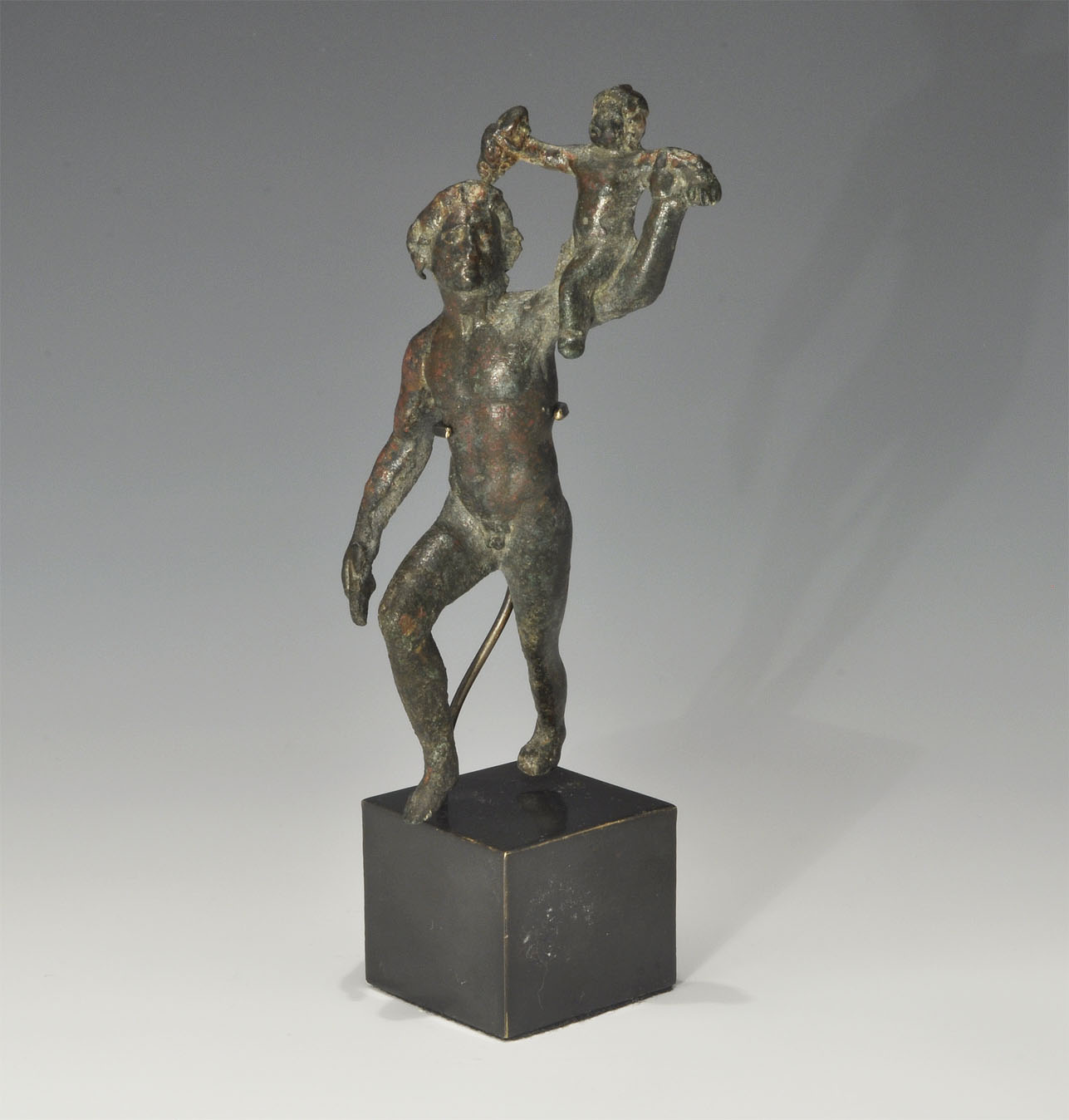 Roman Bronze Pan Carrying Dionysus Figurine
