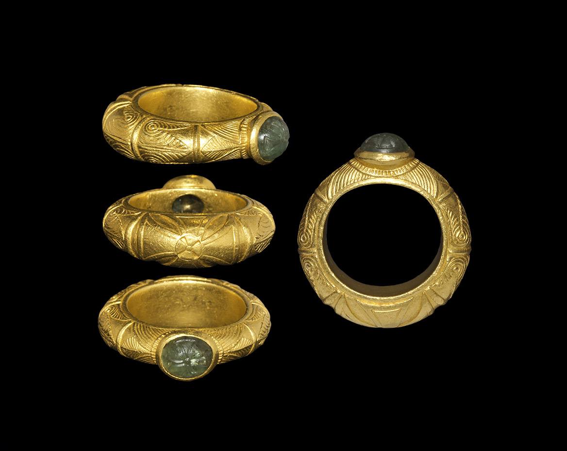 Byzantine Gold Patriarch's Ring with Carved Emerald