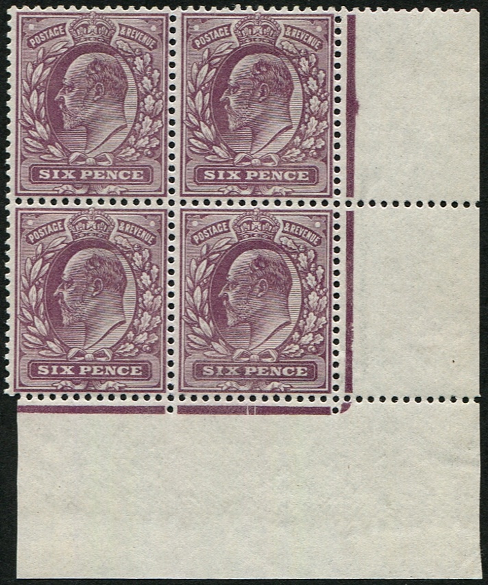 6d SG 298(5) 'Pale Reddish Purple' BLOCK OF FOUR MINT