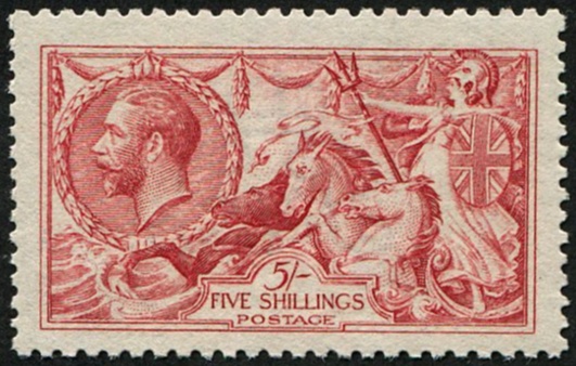 5/- SG 409(2) 'Carmine' U/M