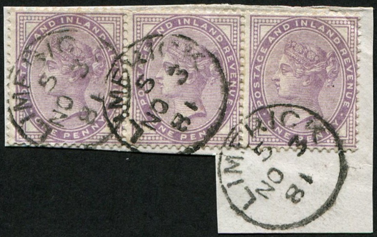 1d SG 171 (14 dots) 'Pale-Lilac' STRIP OF THREE VFU