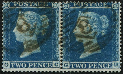 2d SG 19 (Pl.4 'GC-GD') VARIETY, 'VERY DEEP BLUE' PAIR VFU