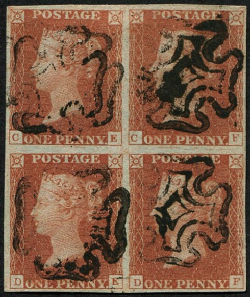 77535 1d Pl.20 'CE-DF' BLOCK OF 4 'BLACK' MX's