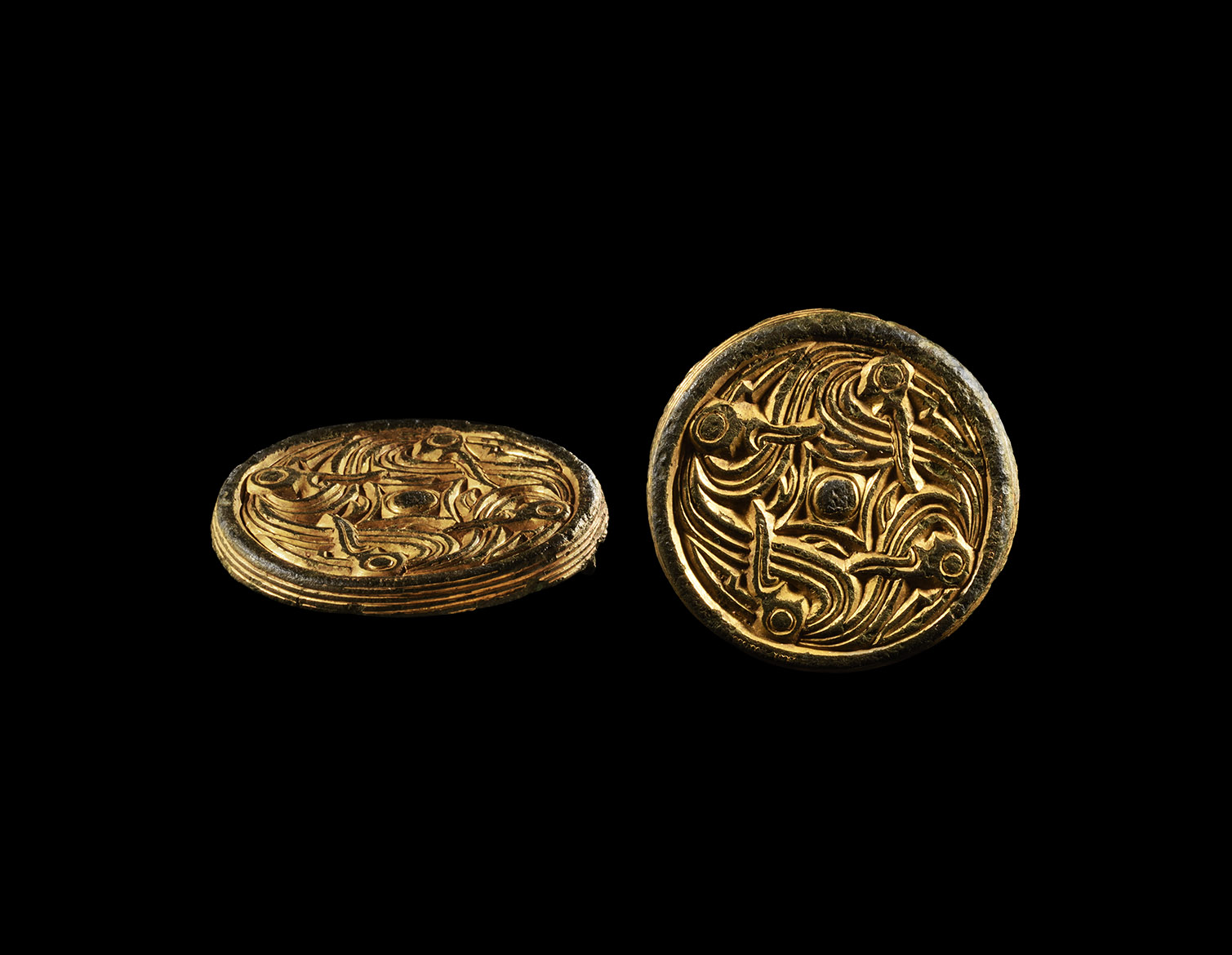 Pre-Viking Gilt Disc Brooch with Interlaced Birds