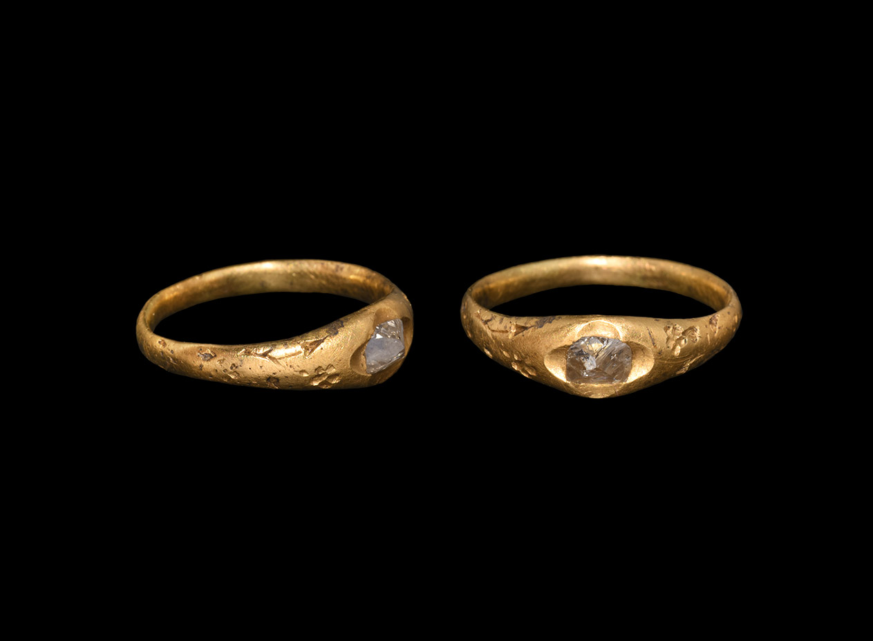 Medieval Gold Inscribed Ring with Historic Diamond