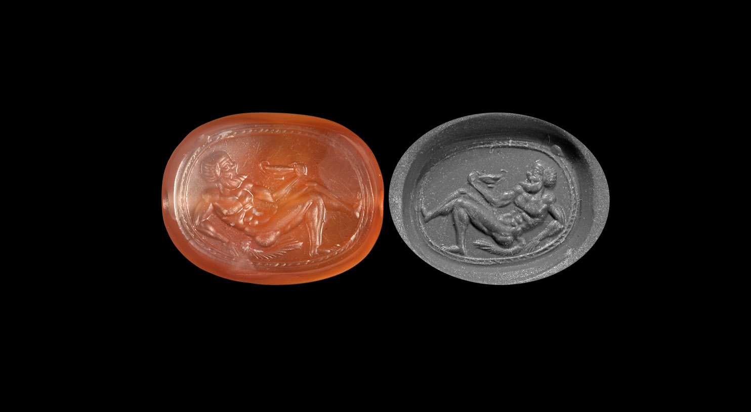 Greek Bead with Satyr Holding Kantharos