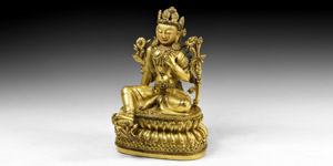 Tibetan Gilt Sitting Manjushri Statue