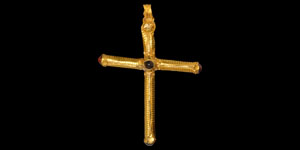 Large Gold Cross Pendant with Garnets