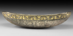 Western Asiatic Sassanian Gilt Silver Boat-Shaped Bowl with Birds