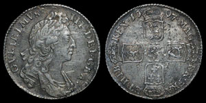 British Milled - William III - Shilling - 1697 - Transposed Shields
