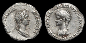 Ancient Roman Imperial Coins - Agrippina II under Claudius - Mother and Son - Denarius