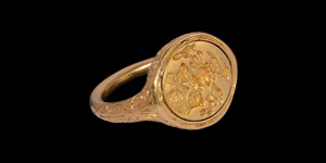 Tudor Earl of Macclesfield Gold Memento Mori Heraldic Swivel Ring