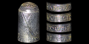 Medieval - Tudor/Elizabethan - Silver Inscribed Thimble - AMORE VINCIT OMNIA