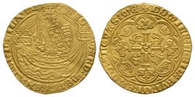 English Medieval Coins - Edward IIII - London - Gold Treaty Half Noble