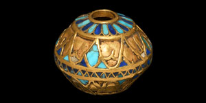 Egyptian Gold Lapis and Turquoise Pendant Bead