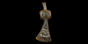 Viking Silver and Niello Inlaid Axehead with Beasts
