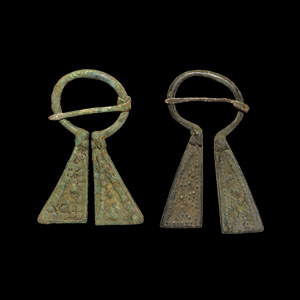 Viking Inspired Bronze Omega Brooch Pair