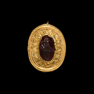 Greek Hellenistic Gold Brooch with Tyche Garnet