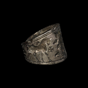 Early Assyrian Ring with Two Heraldic Bulls Next to the Tree of Life