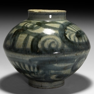 Chinese Glazed Blue and White Jar with Peony
