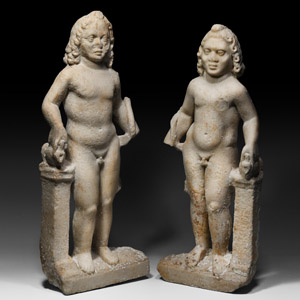 Roman Marble Harpocrates Statue Pair