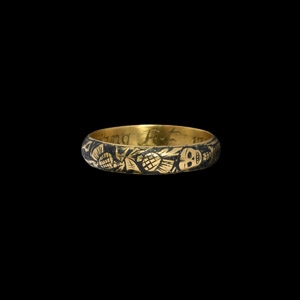 Queen Anne Gold (Death) is no Partyng Memento Mori Ring with Skull and Skeleton