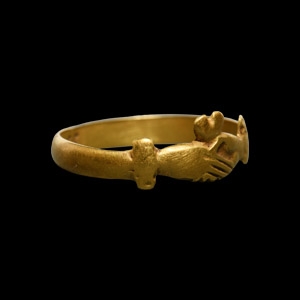 POST MEDIEVAL GOLD 'IF CONSTANT HAPPYE' POSY OR FEDE RING